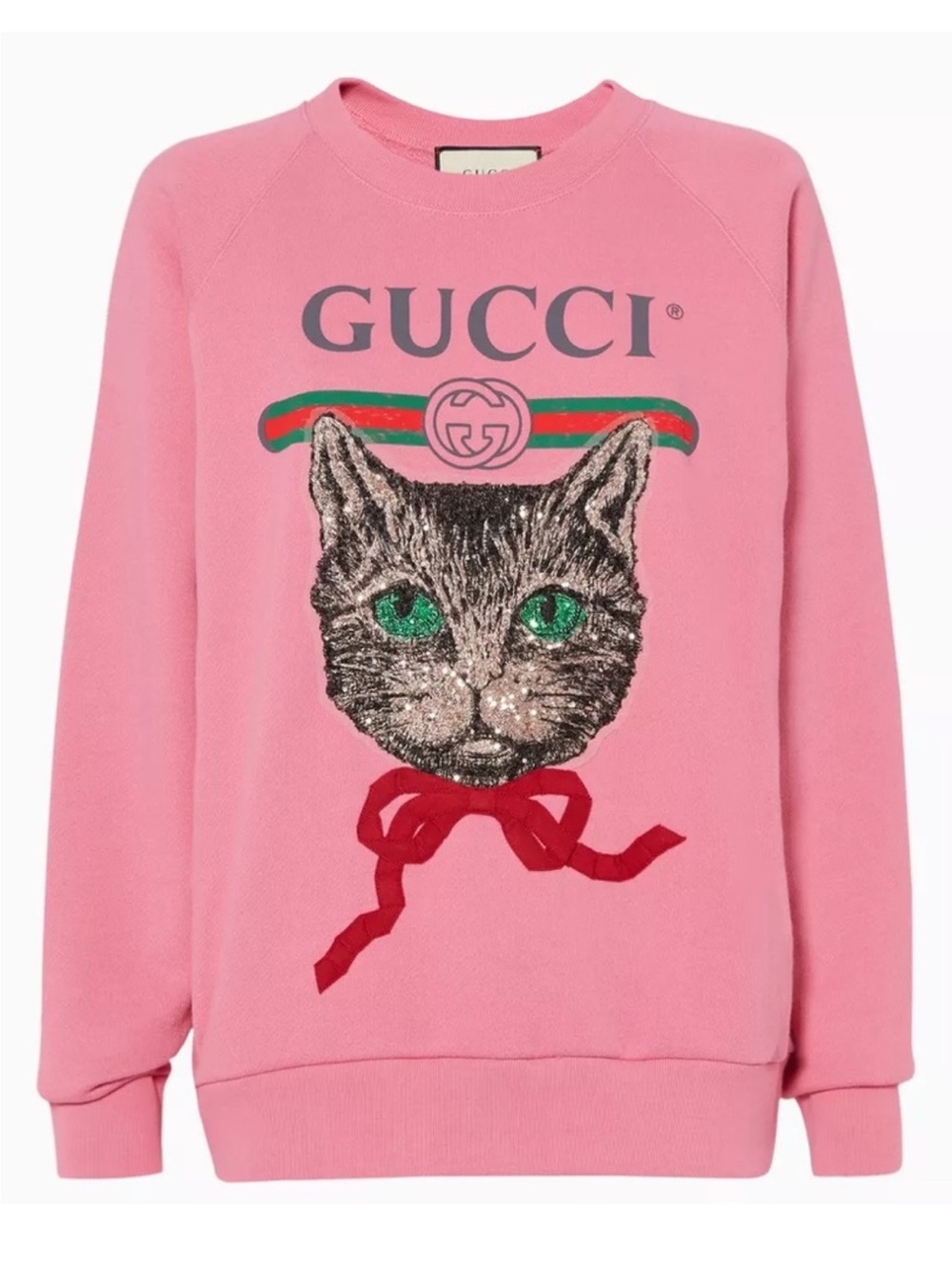 Gucci Pink Cat Graphic Sweatshirt with Green and Red Accents